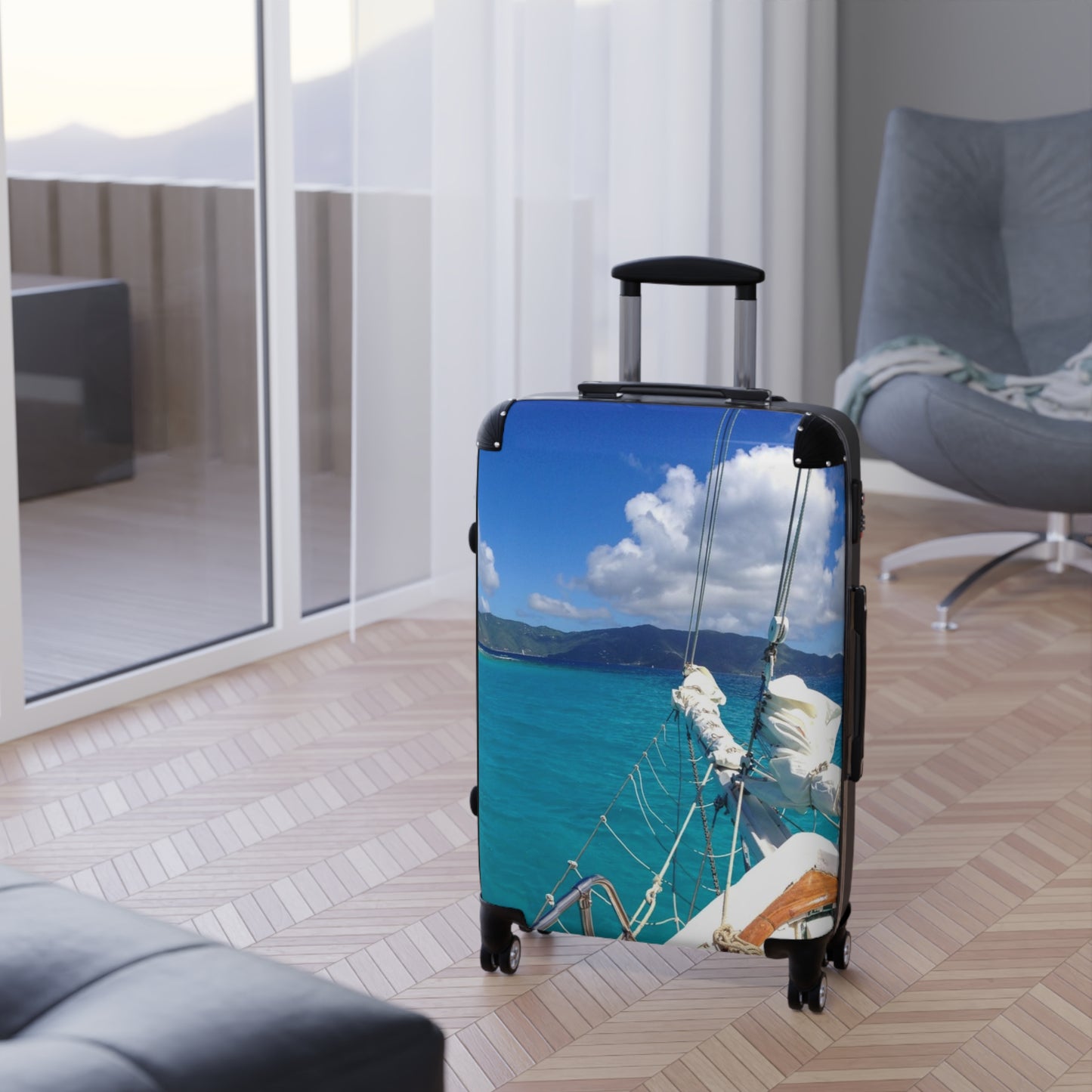 Tropical Sailboat Suitcase - Small, Medium and Large Sizes