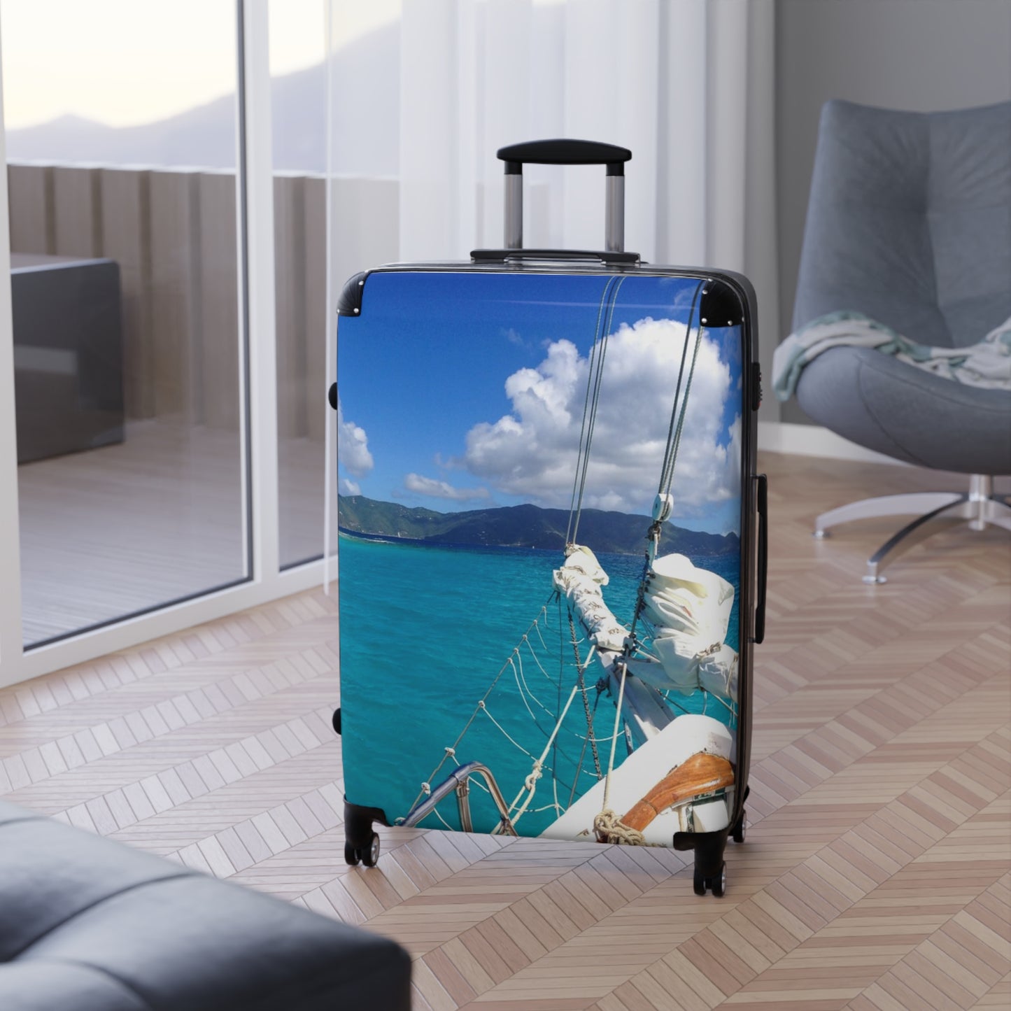Tropical Sailboat Suitcase - Small, Medium and Large Sizes