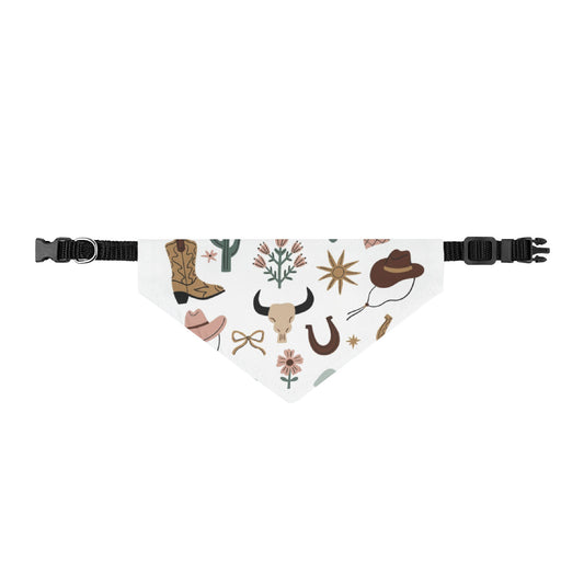 Western Clip-On Pup Bandana – Cowboy Boots, Hat & Horseshoe Pattern