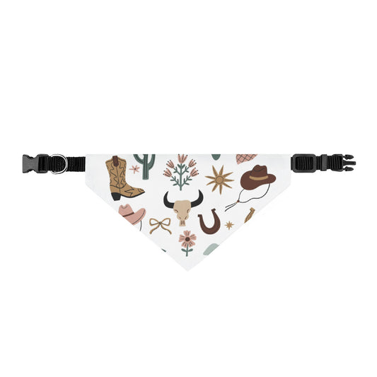 Western Clip-On Pup Bandana – Cowboy Boots, Hat & Horseshoe Pattern