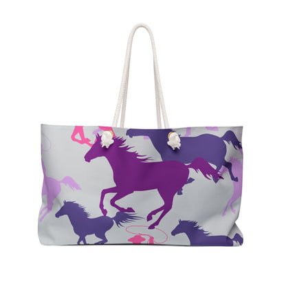 WildWestArt.co Weekender Bag – Purple & Pink Running Horses Large Travel Tote