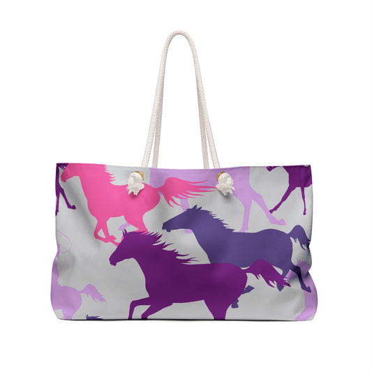 Purple & Pink Running Horses Weekender Bag – Large Horse Pattern Travel Tote